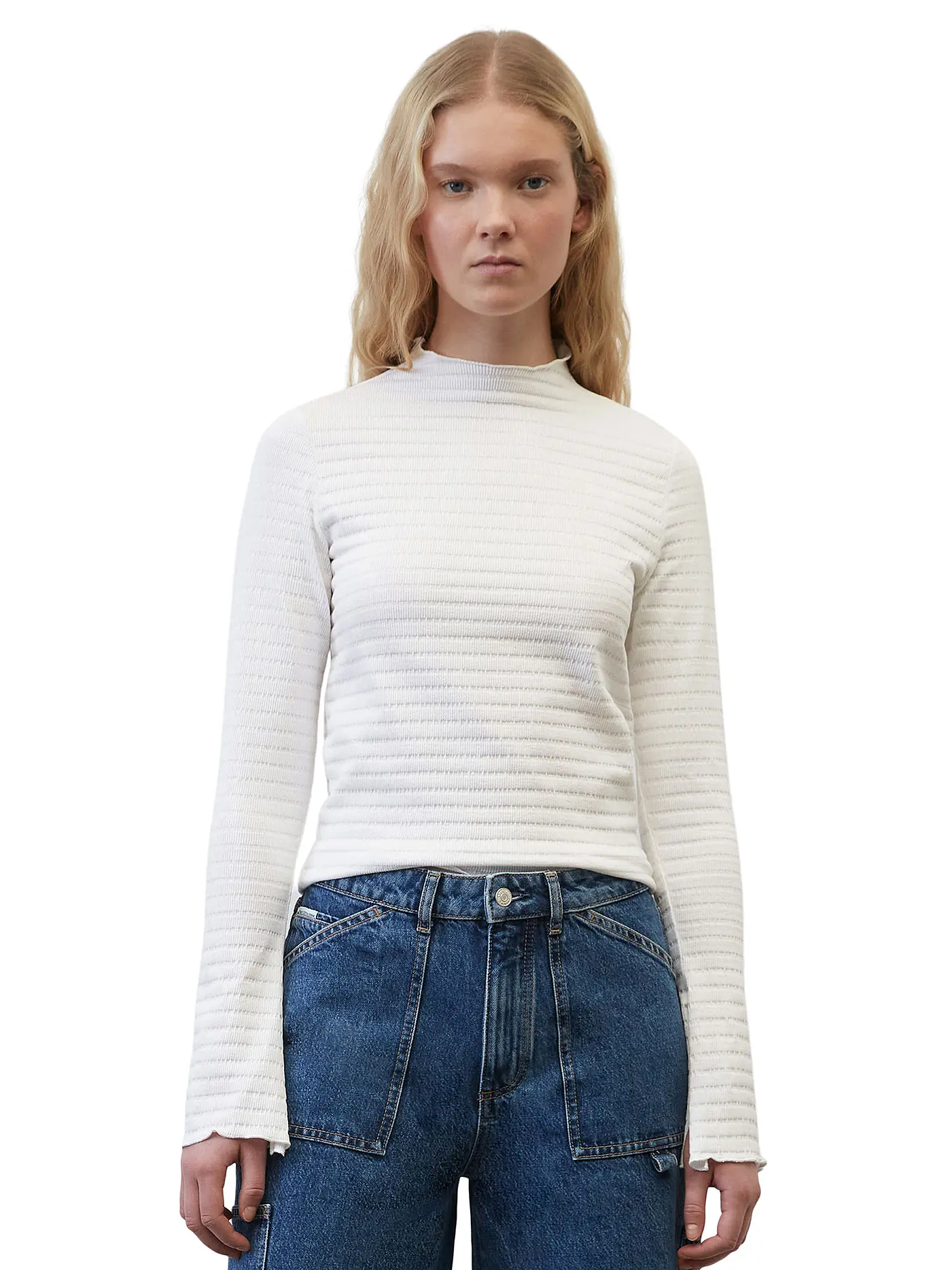 MARC O' POLO DENIM | Langarmshirt Cropped Fit | weiss